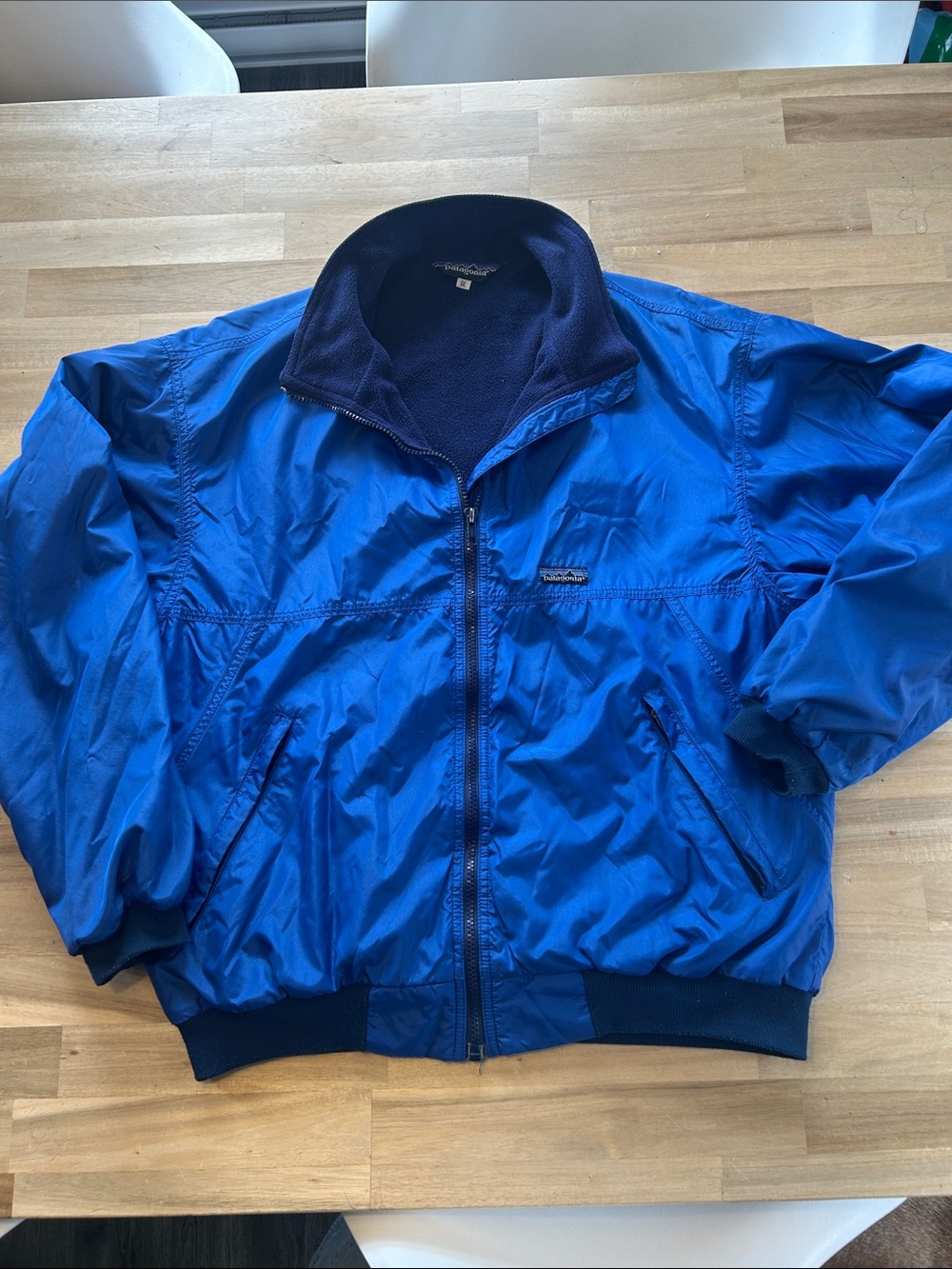 Patagonia Vintage Blue Fleece Lined Bomber Jacket Size Large Retro Outdoor
